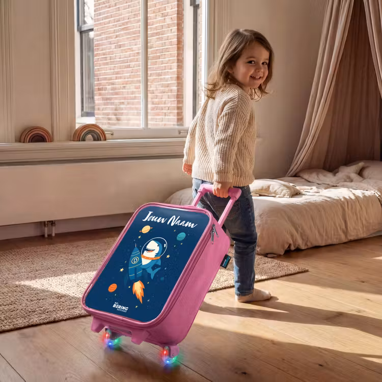 Kinderkoffer met naam - Roze - Dier - Ruimte - Planeet - Raket — 3
