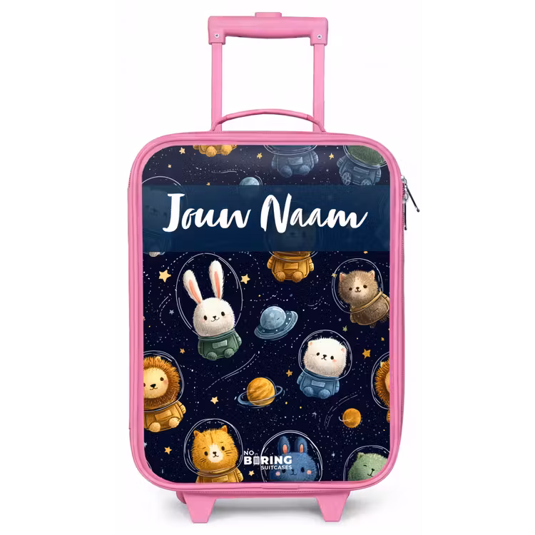 Kinderkoffer met naam - Roze - Dieren - Astronaut - Planeten - Sterren — 1