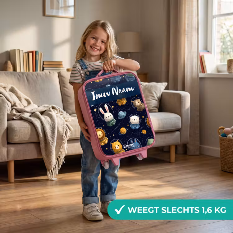 Kinderkoffer met naam - Roze - Dieren - Astronaut - Planeten - Sterren — 2