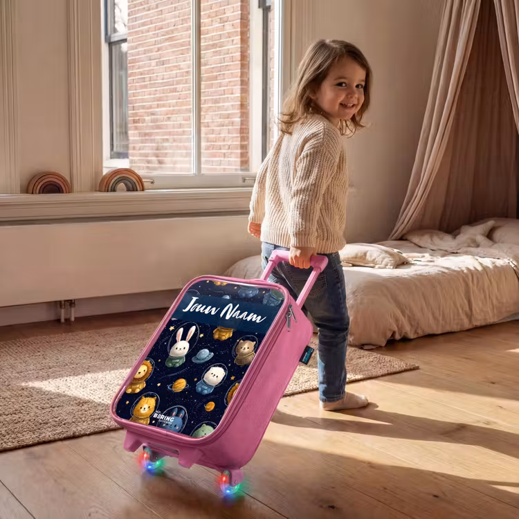 Kinderkoffer met naam - Roze - Dieren - Astronaut - Planeten - Sterren — 3