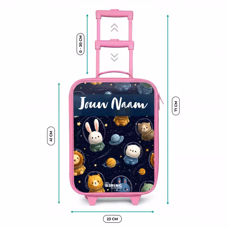 Kinderkoffer met naam - Roze - Dieren - Astronaut - Planeten - Sterren — 5