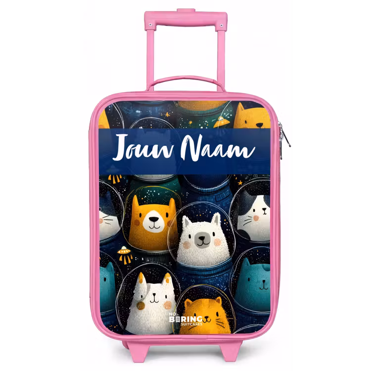 Kinderkoffer met naam - Roze - Dieren - Sterren - Planeten - Astronaut — 1