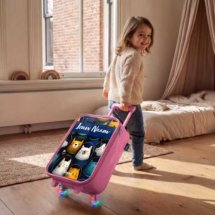 Kinderkoffer met naam - Roze - Dieren - Sterren - Planeten - Astronaut — 3