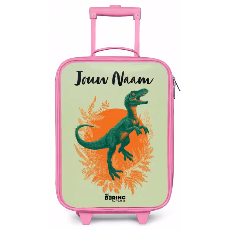 Kinderkoffer met naam - Roze - Dino - Natuur - Groen — 1