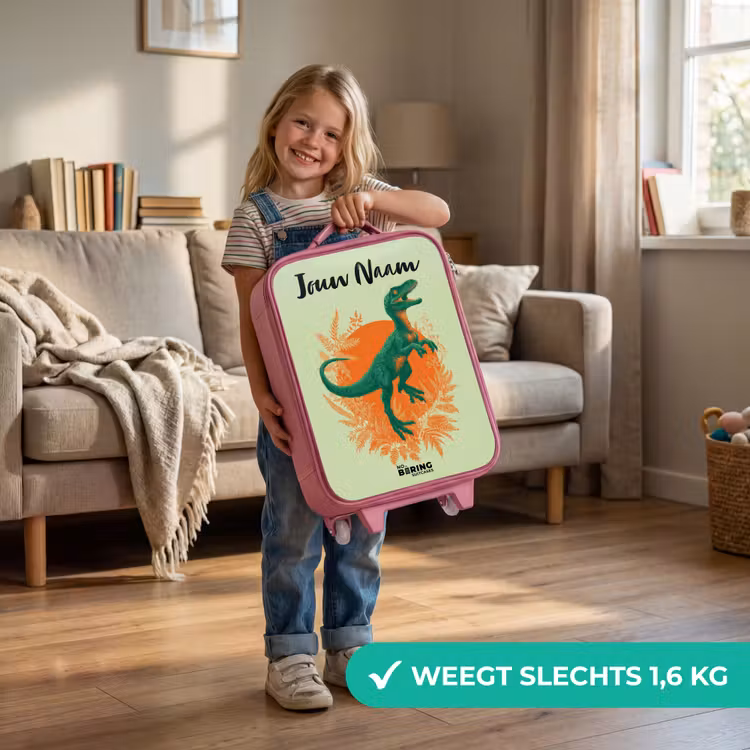 Kinderkoffer met naam - Roze - Dino - Natuur - Groen — 2