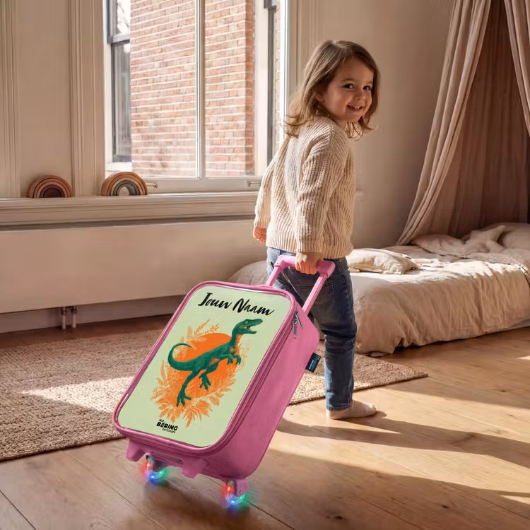 Kinderkoffer met naam - Roze - Dino - Natuur - Groen — 3