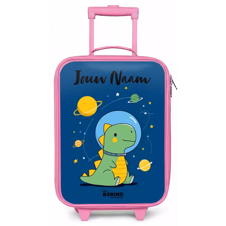 Kinderkoffer met naam - Roze - Dino - Planeet - Ster - Blauw — 1