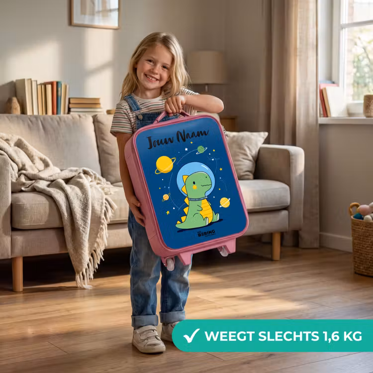 Kinderkoffer met naam - Roze - Dino - Planeet - Ster - Blauw — 2