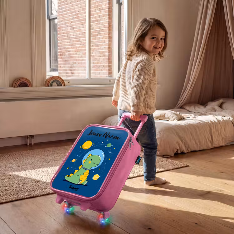 Kinderkoffer met naam - Roze - Dino - Planeet - Ster - Blauw — 3