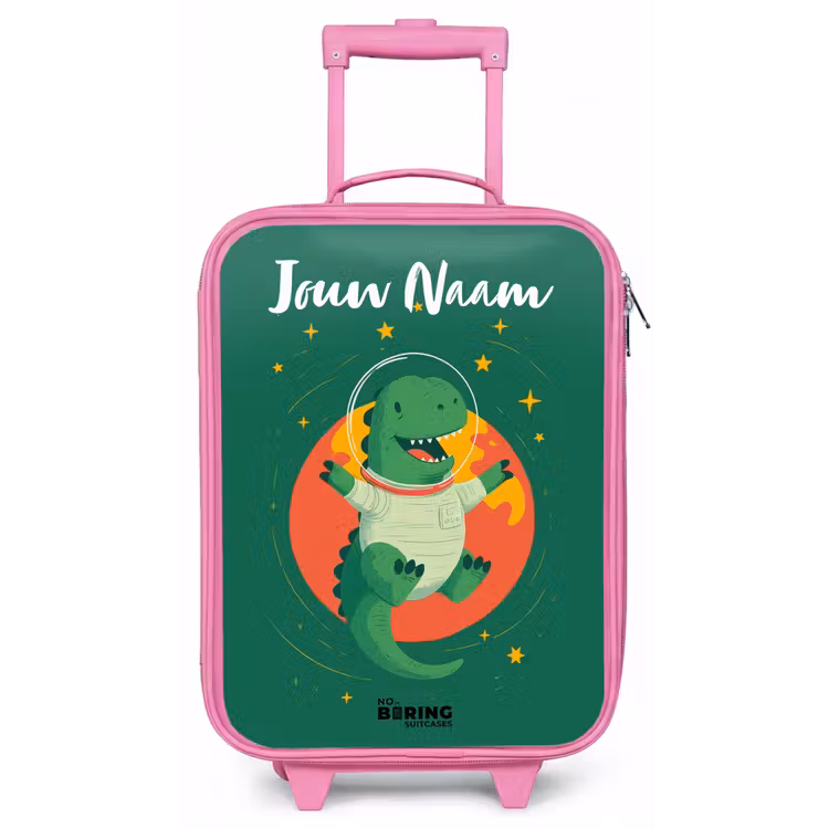 Kinderkoffer met naam - Roze - Dino - Planeet - Sterren - Groen — 1