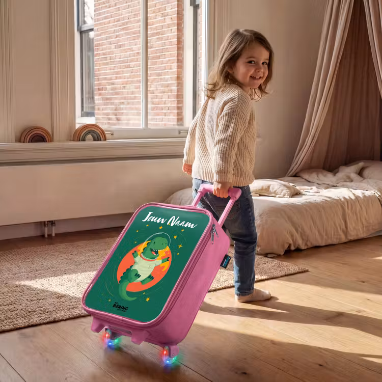 Kinderkoffer met naam - Roze - Dino - Planeet - Sterren - Groen — 3