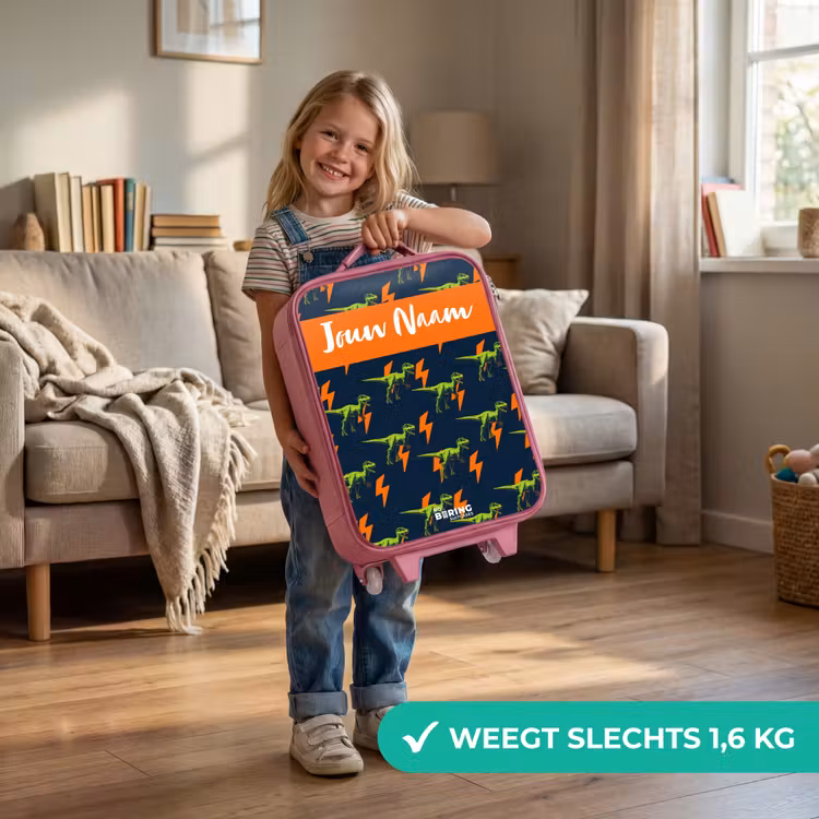 Kinderkoffer met naam - Roze - Dinos - Bliksem - Dieren - Blauw — 2