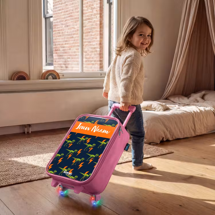 Kinderkoffer met naam - Roze - Dinos - Bliksem - Dieren - Blauw — 3