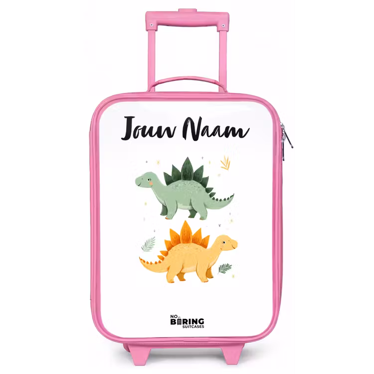 Kinderkoffer met naam - Roze - Dinos - Dieren - Groen - Oranje — 1