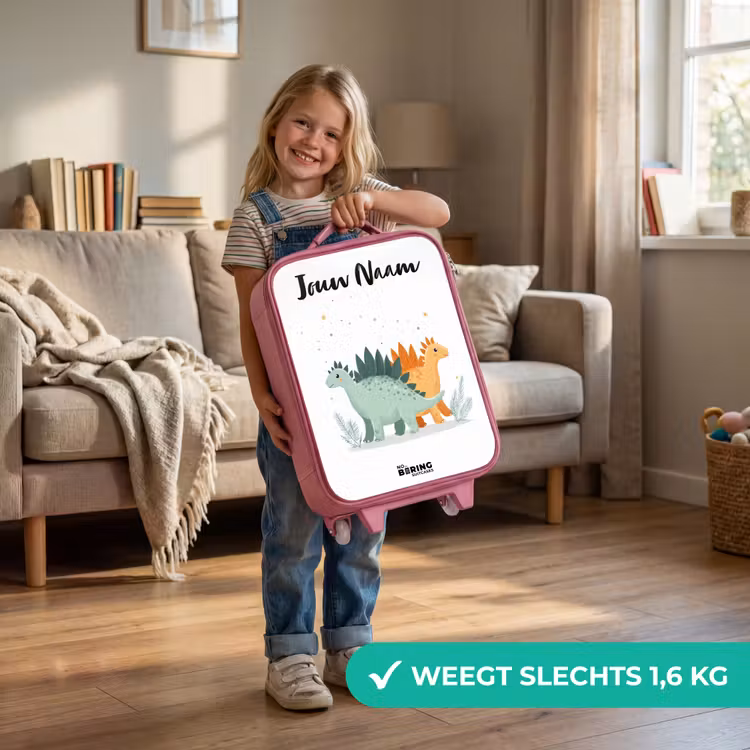 Kinderkoffer met naam - Roze - Dinos - Dieren - Sterren — 2