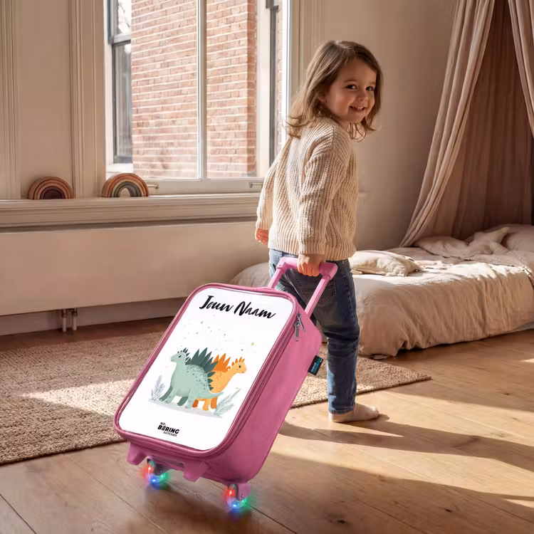 Kinderkoffer met naam - Roze - Dinos - Dieren - Sterren — 3