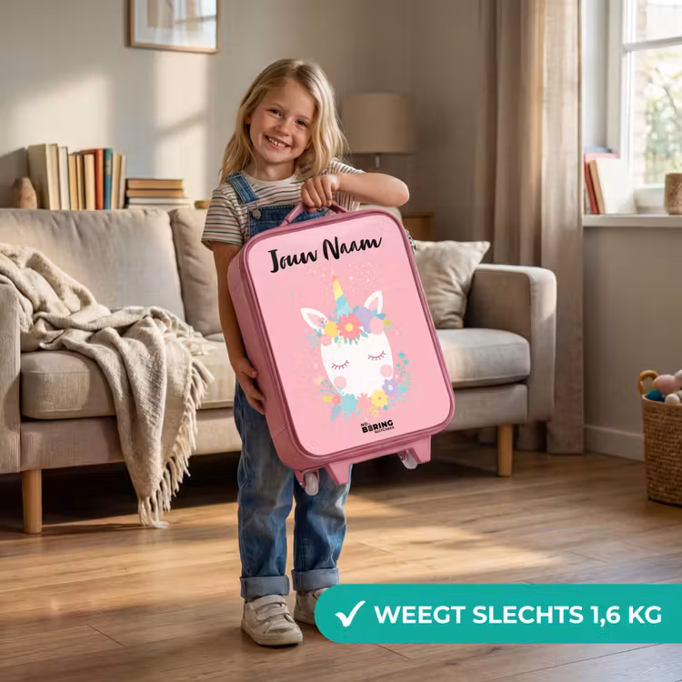 Kinderkoffer met naam - Roze - Eenhoorn - Bloemen - Roze — 2