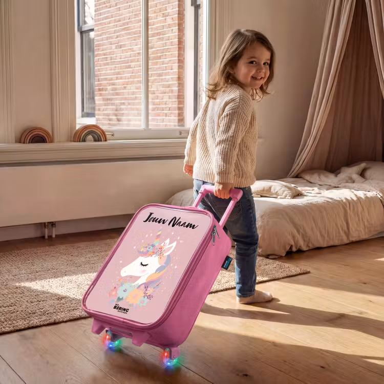 Kinderkoffer met naam - Roze - Eenhoorn - Roze - Bloemen — 3