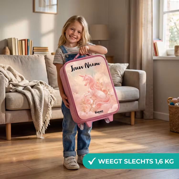 Kinderkoffer met naam - Roze - Eenhoorn - Wolken - Roze — 2