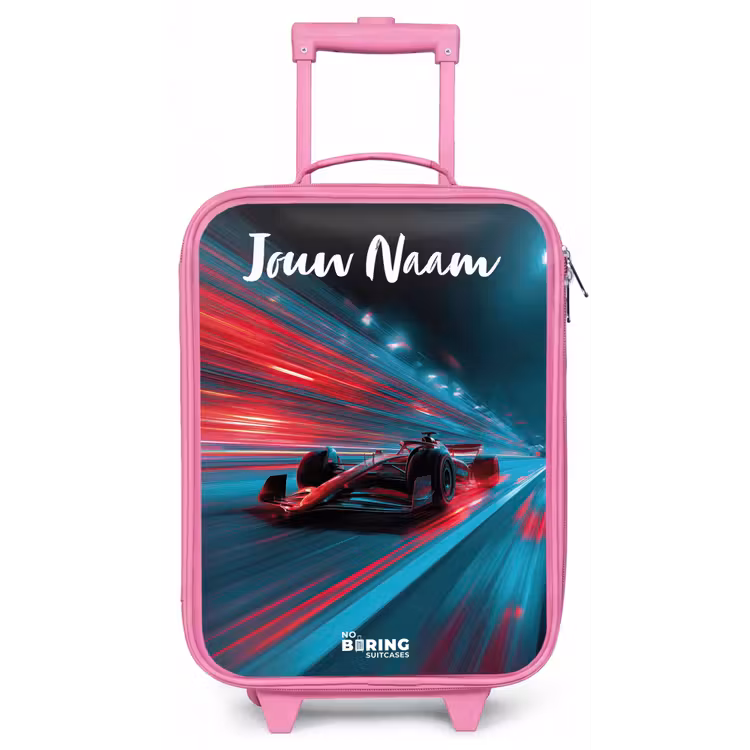Kinderkoffer met naam - Roze - Formule 1 - Raceauto - Rood - Neonverlichting — 1