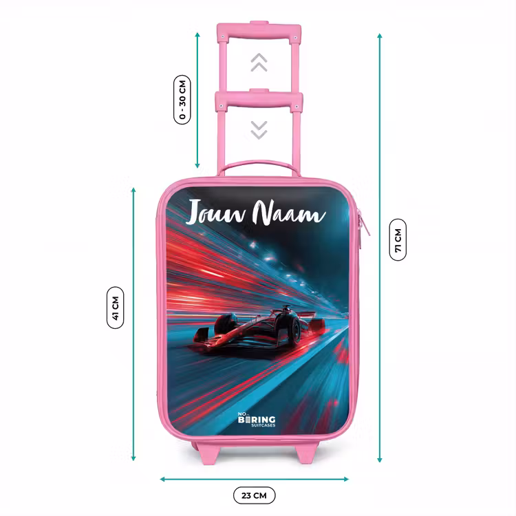 Kinderkoffer met naam - Roze - Formule 1 - Raceauto - Rood - Neonverlichting — 5