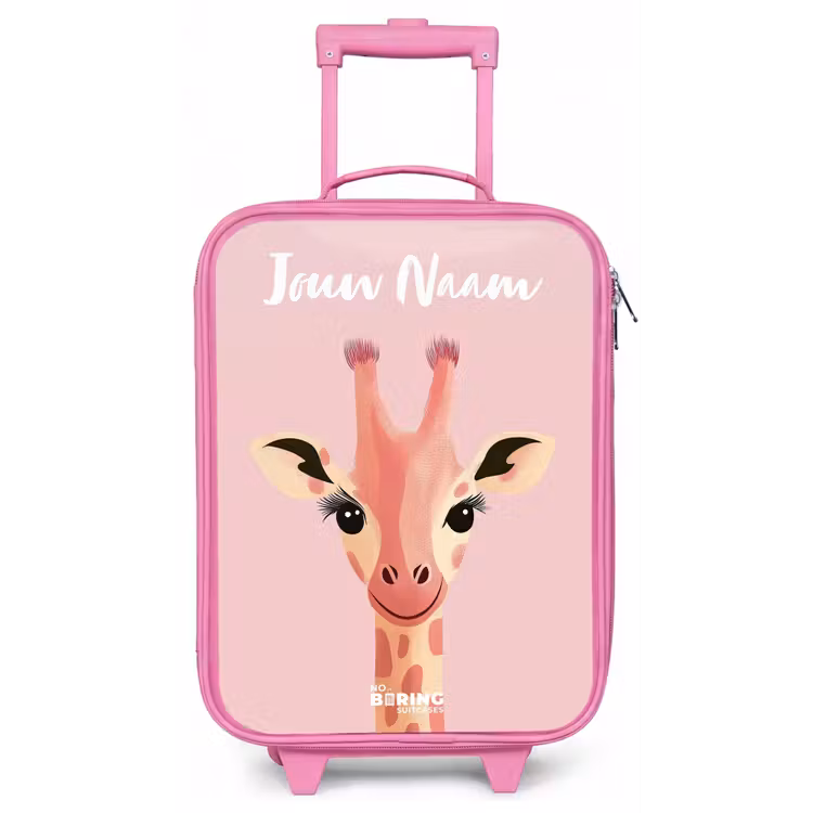 Kinderkoffer met naam - Roze - Giraffe - Wimpers - Minimalistisch - Roze — 1