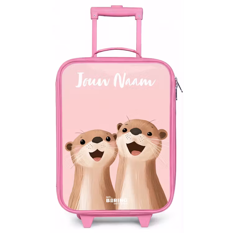 Kinderkoffer met naam - Roze - Glimlach - Otters - Roze - Illustratie — 1