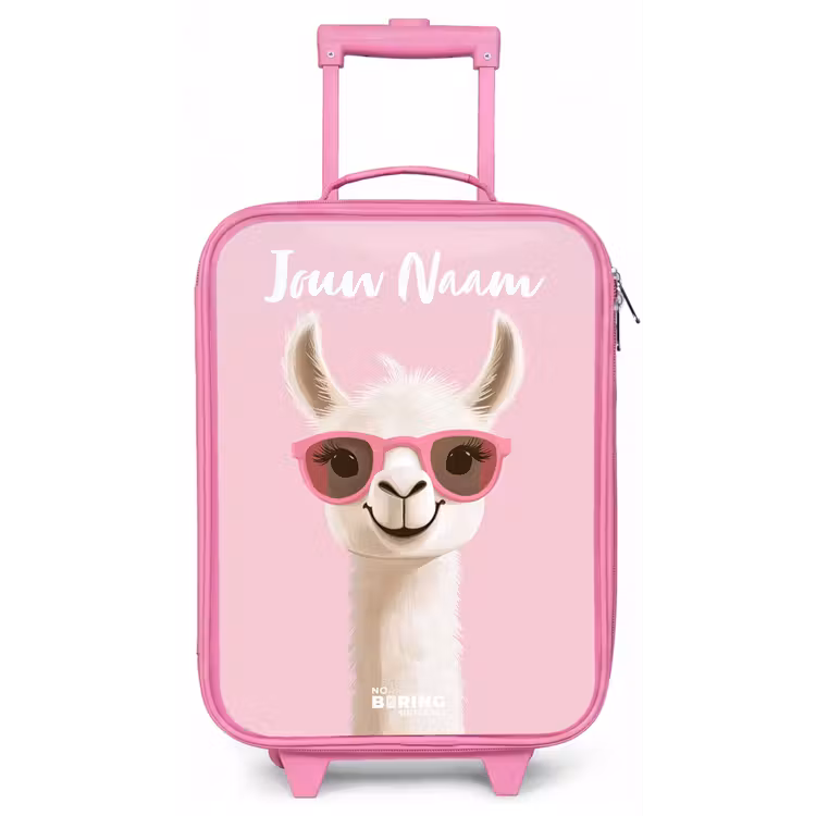 Kinderkoffer met naam - Roze - Lama - Wit - Zonnebril - Wimpers — 1