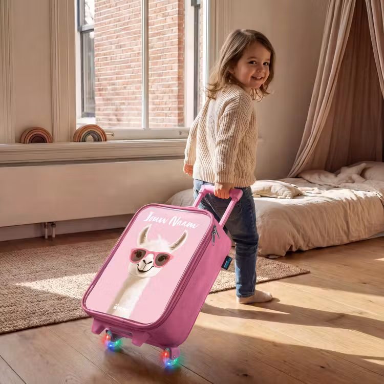 Kinderkoffer met naam - Roze - Lama - Wit - Zonnebril - Wimpers — 3
