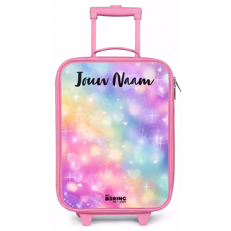 Kinderkoffer met naam - Roze - Licht - Regenboog - Hartjes — 1