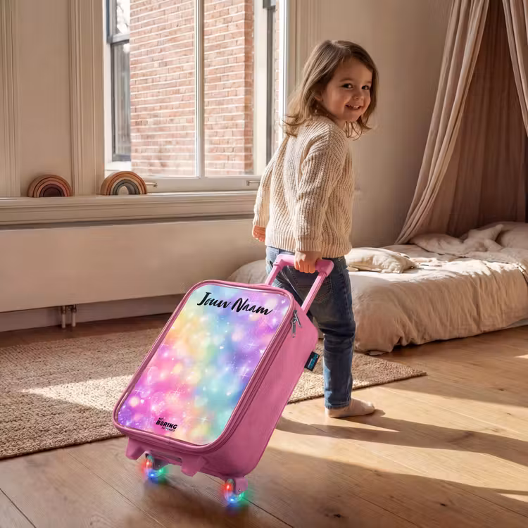 Kinderkoffer met naam - Roze - Licht - Regenboog - Hartjes — 3
