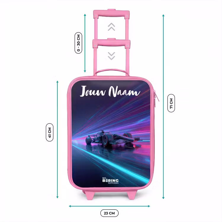 Kinderkoffer met naam - Roze - Lichtstralen - Neon - Racewagen - Paars — 5