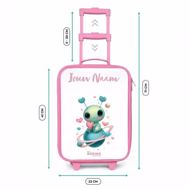 Kinderkoffer met naam - Roze - Lief buitenaards wezentje met hartje — 5