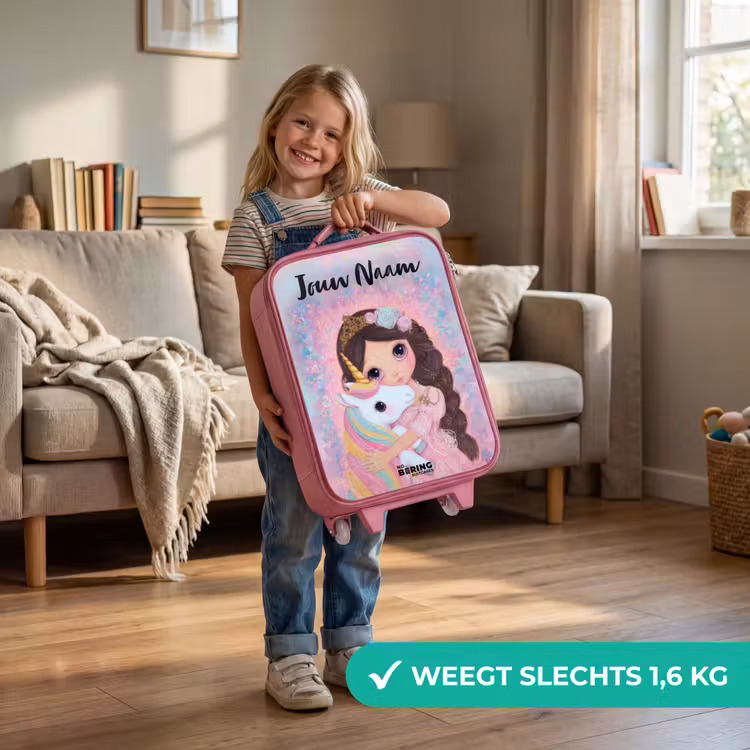 Kinderkoffer met naam - Roze - Meisje - Eenhoorn - Glitter — 2