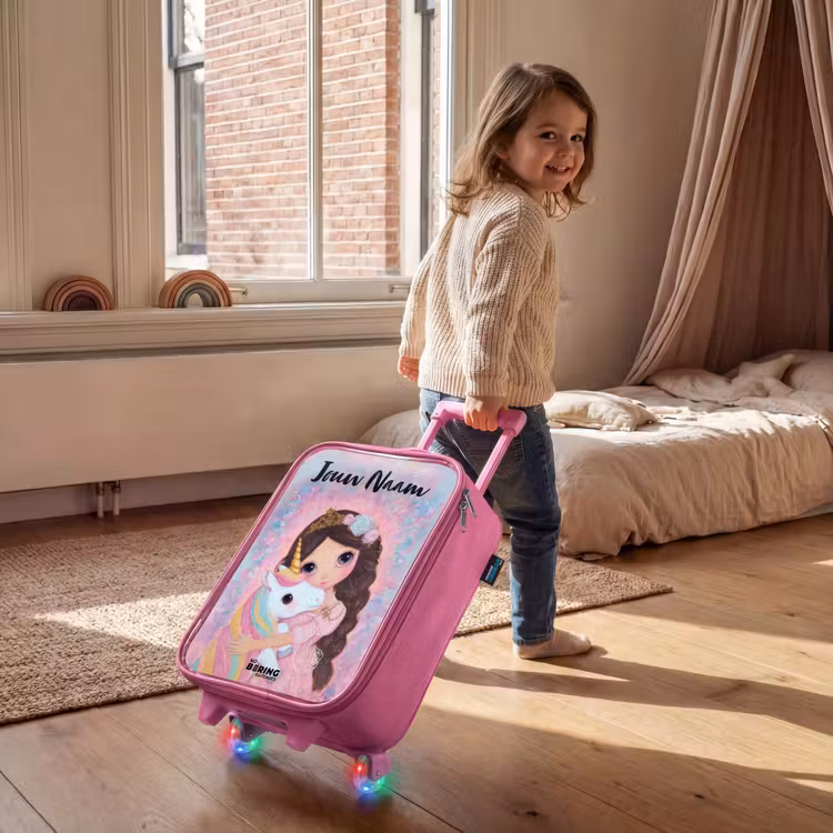 Kinderkoffer met naam - Roze - Meisje - Eenhoorn - Glitter — 3