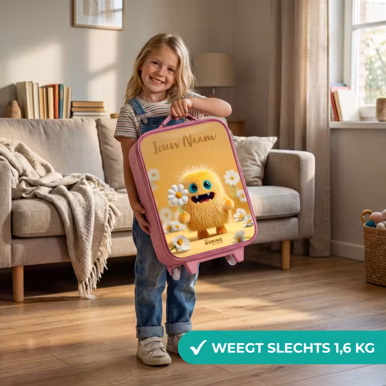 Kinderkoffer met naam - Roze - Monster - Wezen - Bloem - Geel — 2