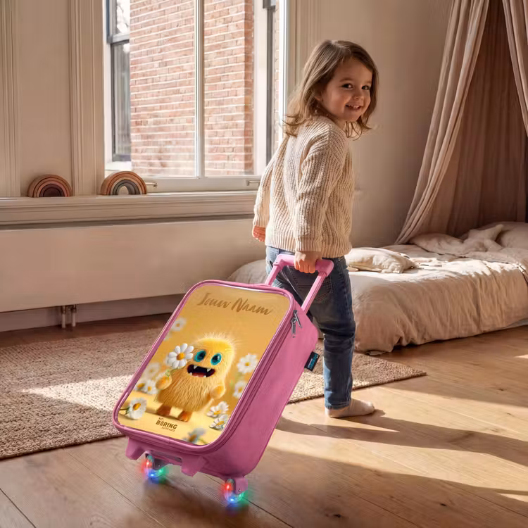 Kinderkoffer met naam - Roze - Monster - Wezen - Bloem - Geel — 3