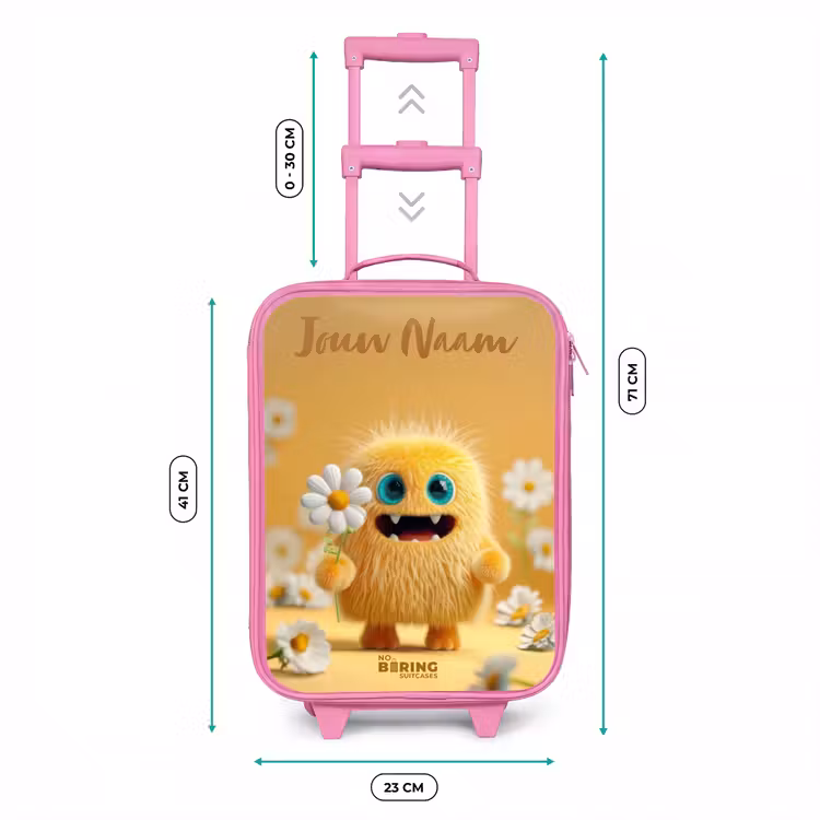 Kinderkoffer met naam - Roze - Monster - Wezen - Bloem - Geel — 5