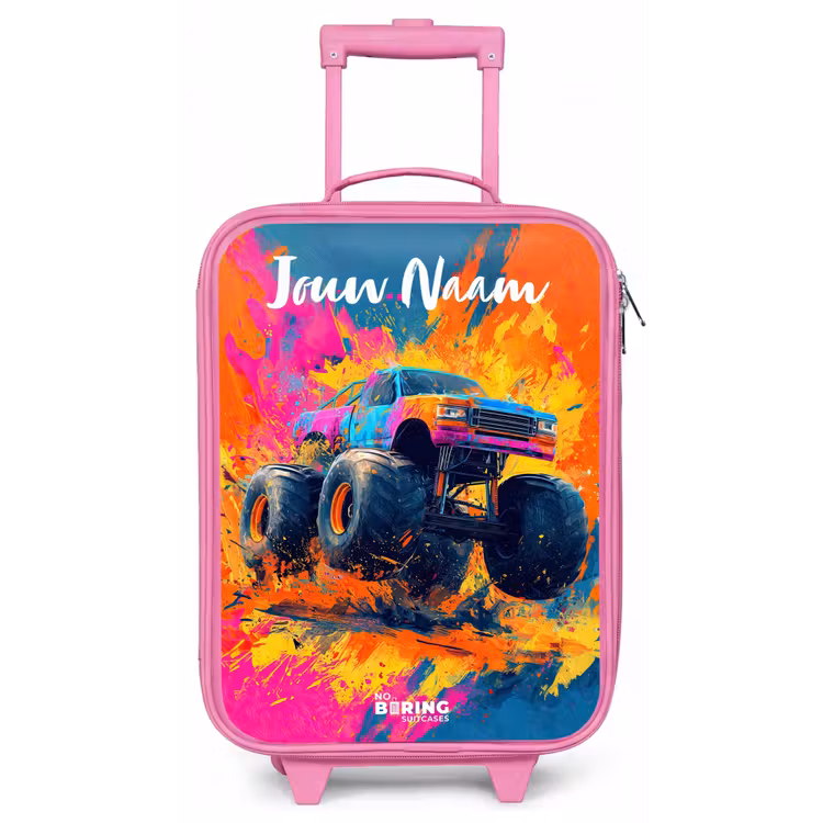 Kinderkoffer met naam - Roze - Monstertruck - Abstract - Verfspatten - Kleurrijk — 1