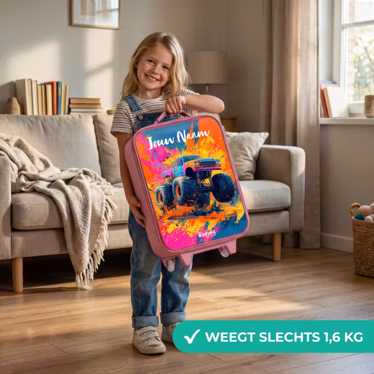 Kinderkoffer met naam - Roze - Monstertruck - Abstract - Verfspatten - Kleurrijk — 2