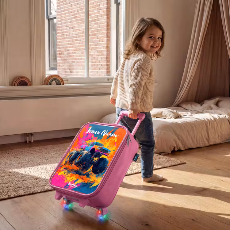 Kinderkoffer met naam - Roze - Monstertruck - Abstract - Verfspatten - Kleurrijk — 3