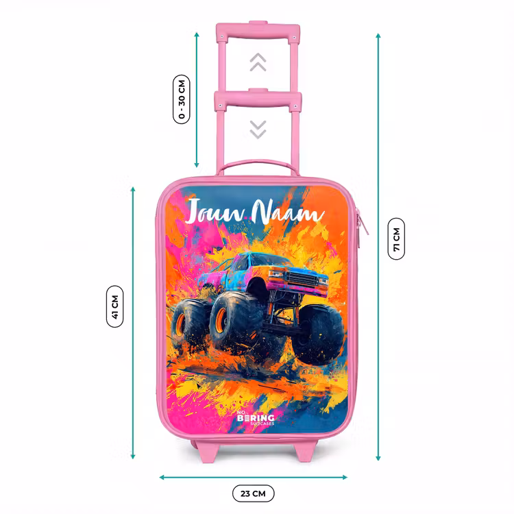 Kinderkoffer met naam - Roze - Monstertruck - Abstract - Verfspatten - Kleurrijk — 5