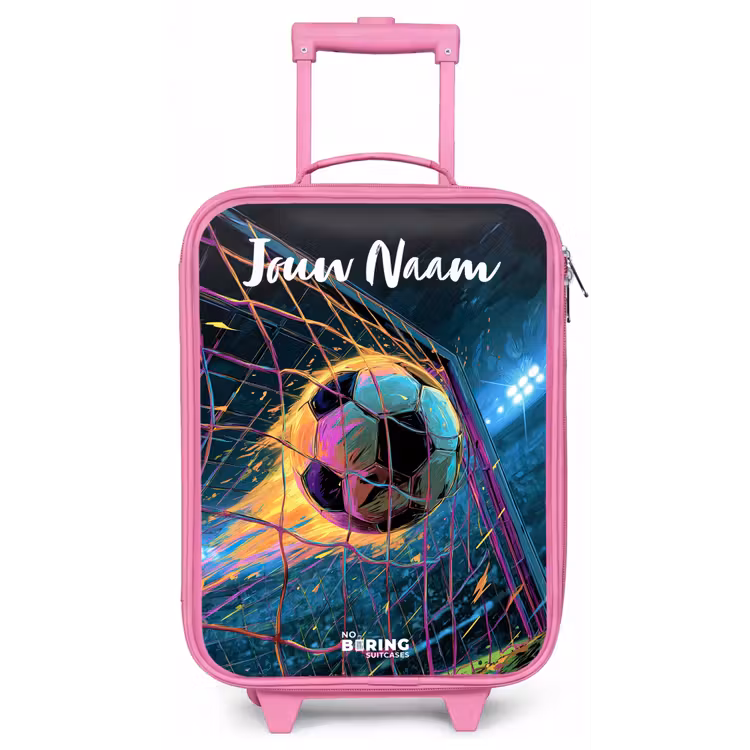 Kinderkoffer met naam - Roze - Neon - Net - Voetbal - Kleurrijk — 1