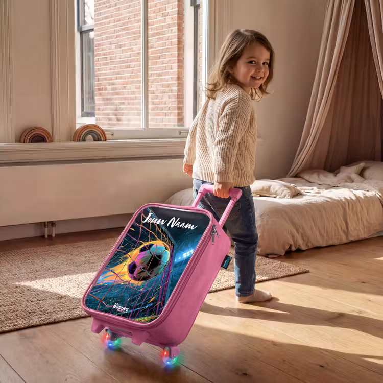 Kinderkoffer met naam - Roze - Neon - Net - Voetbal - Kleurrijk — 3