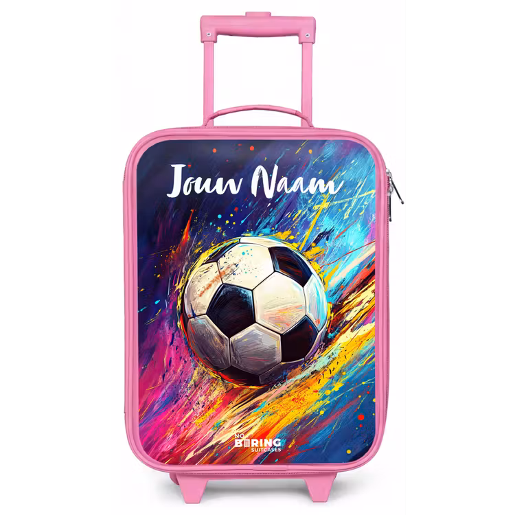 Kinderkoffer met naam - Roze - Neon - Voetbal - Kleurrijk — 1