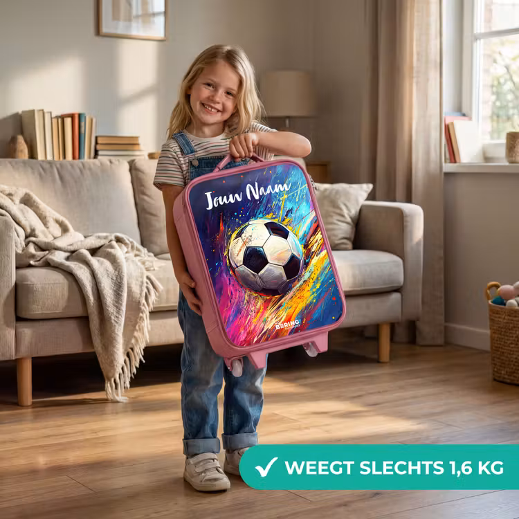Kinderkoffer met naam - Roze - Neon - Voetbal - Kleurrijk — 2
