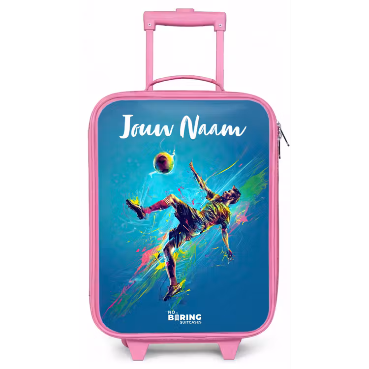 Kinderkoffer met naam - Roze - Neon - Voetbal - Schop - Kleurrijk — 1