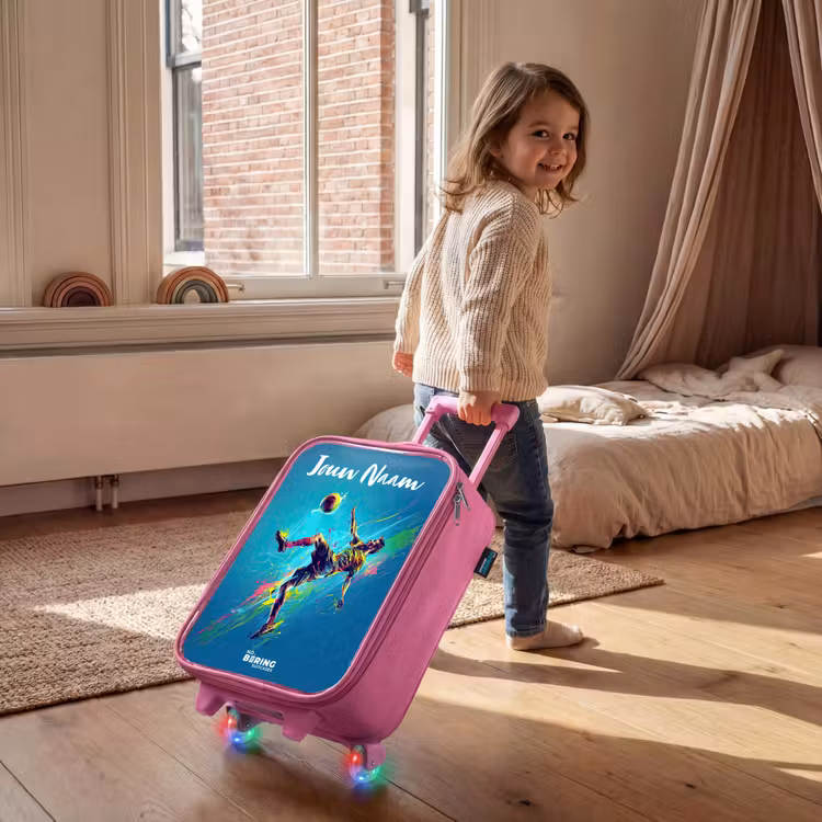 Kinderkoffer met naam - Roze - Neon - Voetbal - Schop - Kleurrijk — 3