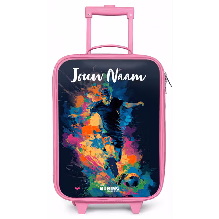 Kinderkoffer met naam - Roze - Neon - Voetballer - Kleurrijk — 1