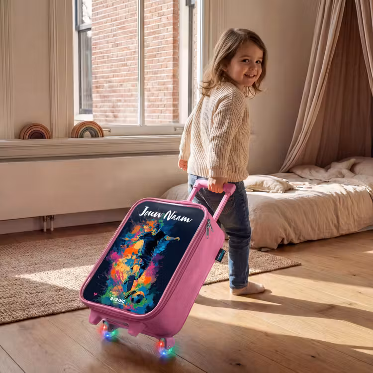 Kinderkoffer met naam - Roze - Neon - Voetballer - Kleurrijk — 3